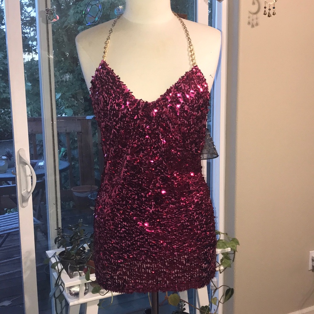 Super Glam Hot Pink Sequins Vintage Dress